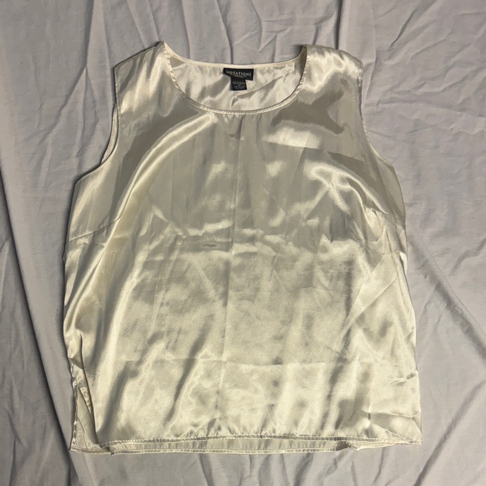 Cream Satin Sleeveless Blouse